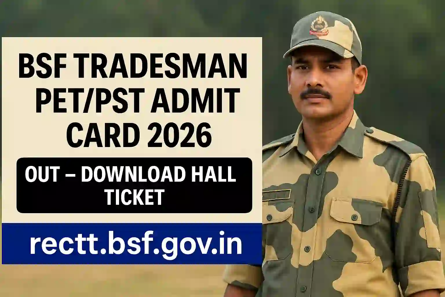 BSF Tradesman PET PST Admit Card 2026 download at rectt.bsf.gov.in