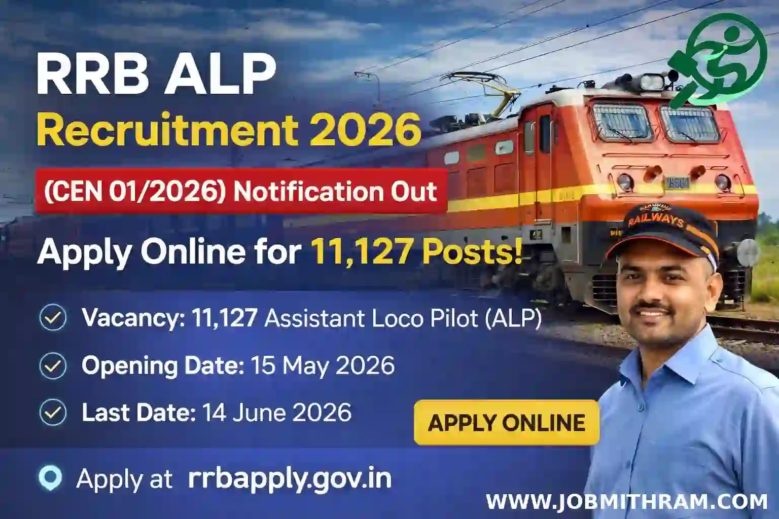 RRB ALP Recruitment 2026 Notification for 11127 Assistant Loco Pilot Posts Indian Railways